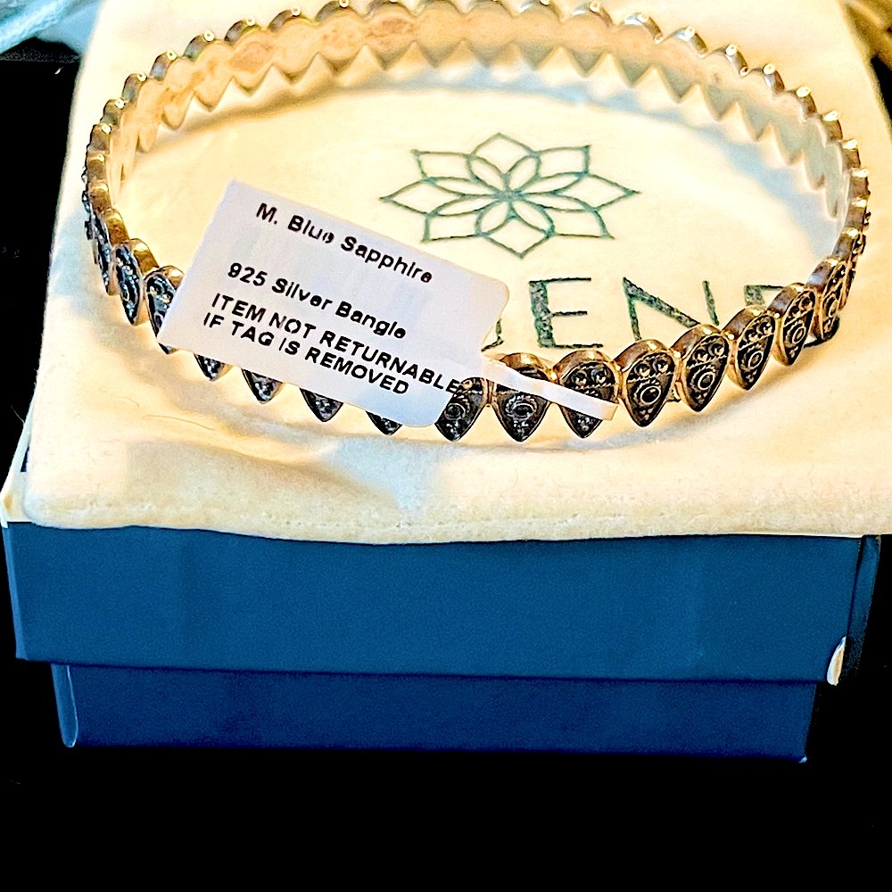 Madagascar Blue Sapphire Bangle in Black Oxidized Sterling Silver